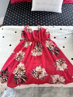 SHEIN Hot Pink Floral Ruffle Strap Mini Dress